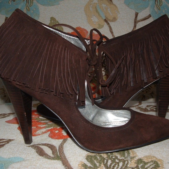 Suede Fringe Shoes Calvin Klein suede heels - Picture 2 of 8